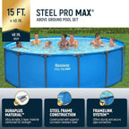 Steel Pro MAX 14 Foot x 48 Inch Round Steel Frame Above Ground Pool Set With 1,000 Filter Pump, Ladder And Cover - Gray