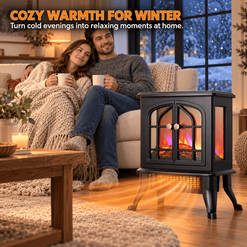 ALPULON Electric Infrared Quartz Fireplace Stove Heater with 3D Flame Effect, Black