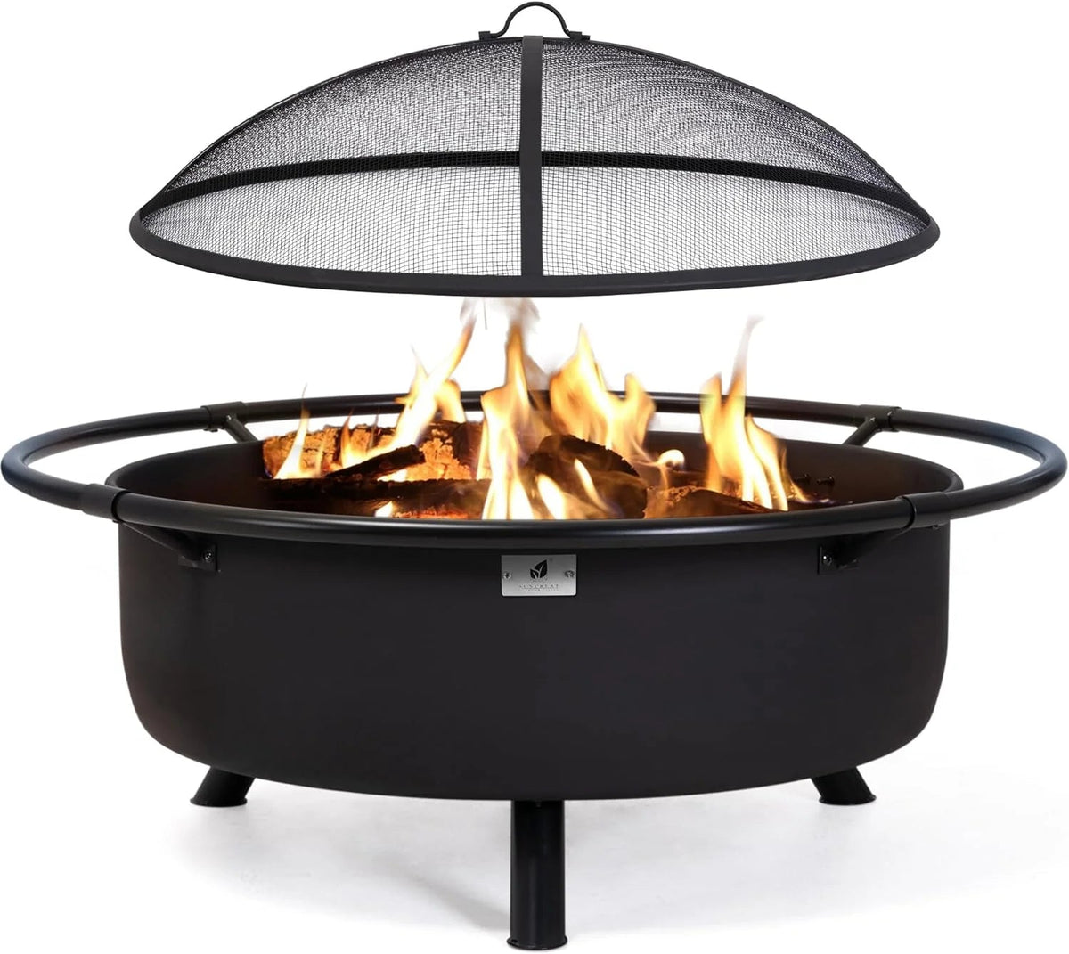 SUNCREAT 42-Inch Wood Burning Patio Fire Pit, Black, 42.1 Inch Diameter x 25.2 Inch High