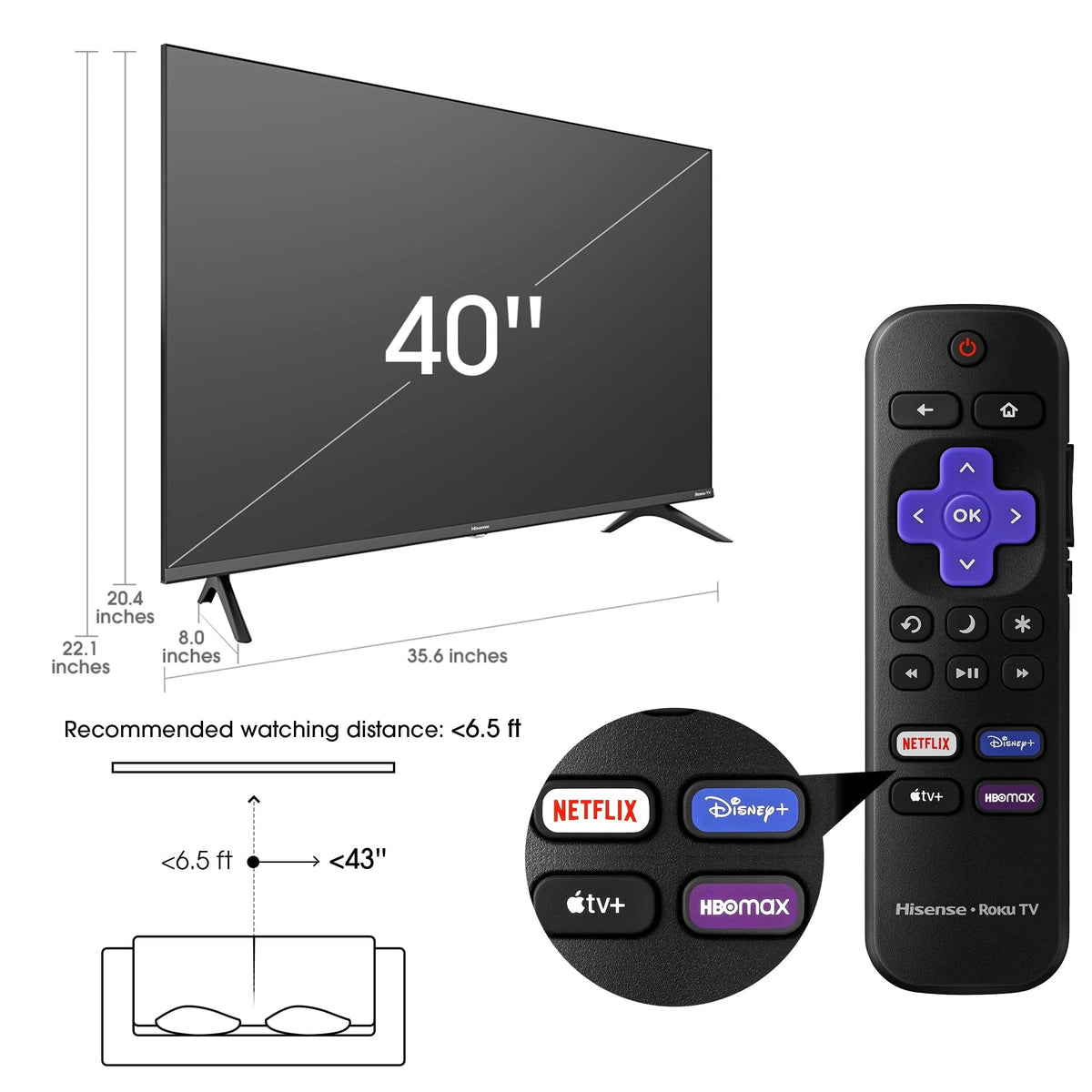 Hisense 40 FHD Roku Smart LED TV - 1080p, Motion Rate 120, Game Mode, DTS Sound