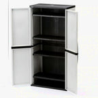 HDX Gray Plastic Freestanding Garage Cabinet With Adjustable Shelves And Lockable Doors, 35in W X 71in H X 18in D