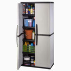 HDX Gray Plastic Freestanding Garage Cabinet With Adjustable Shelves And Lockable Doors, 35in W X 71in H X 18in D