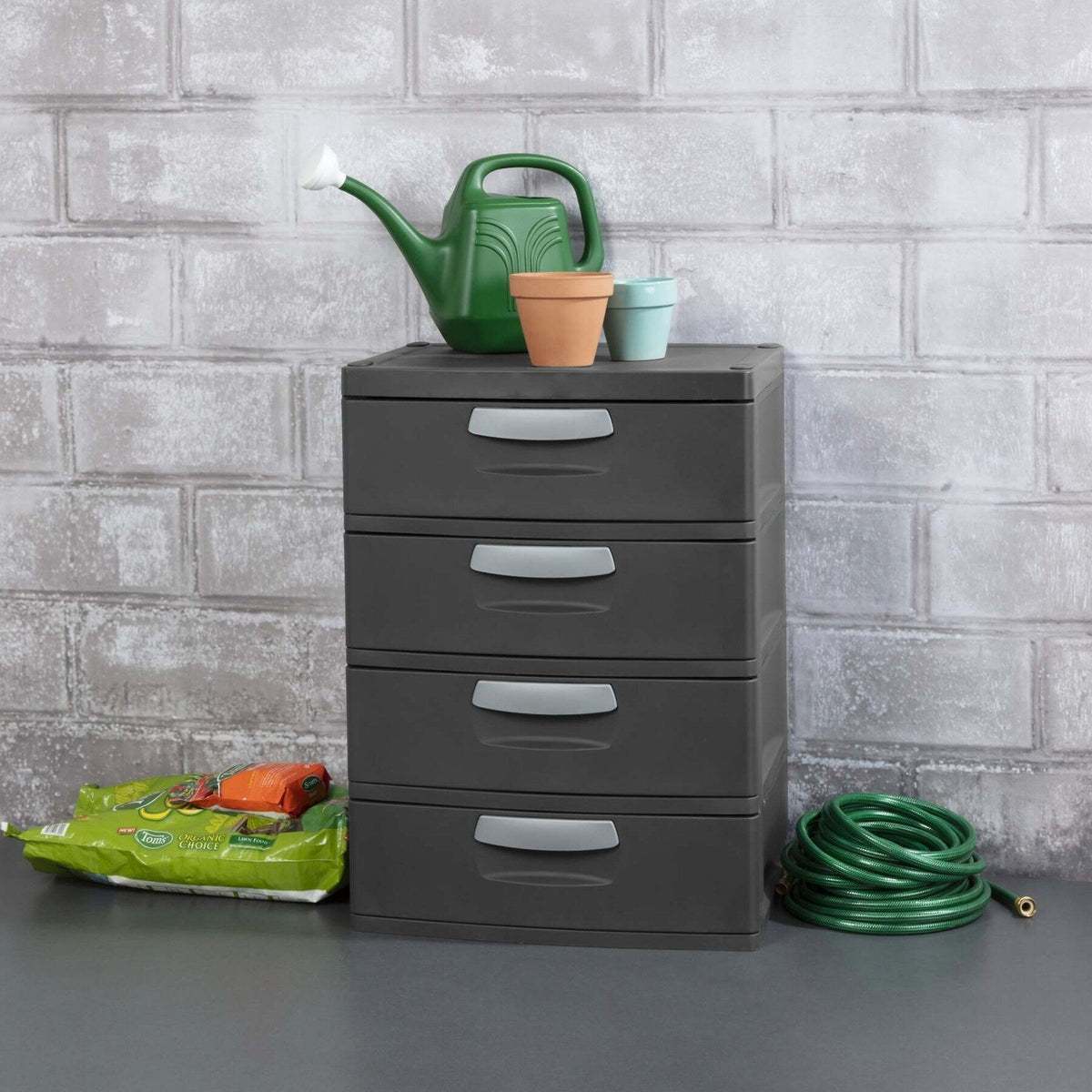 Sterilite Heavy-Duty 4 Drawer Plastic Storage Unit, Flat Gray